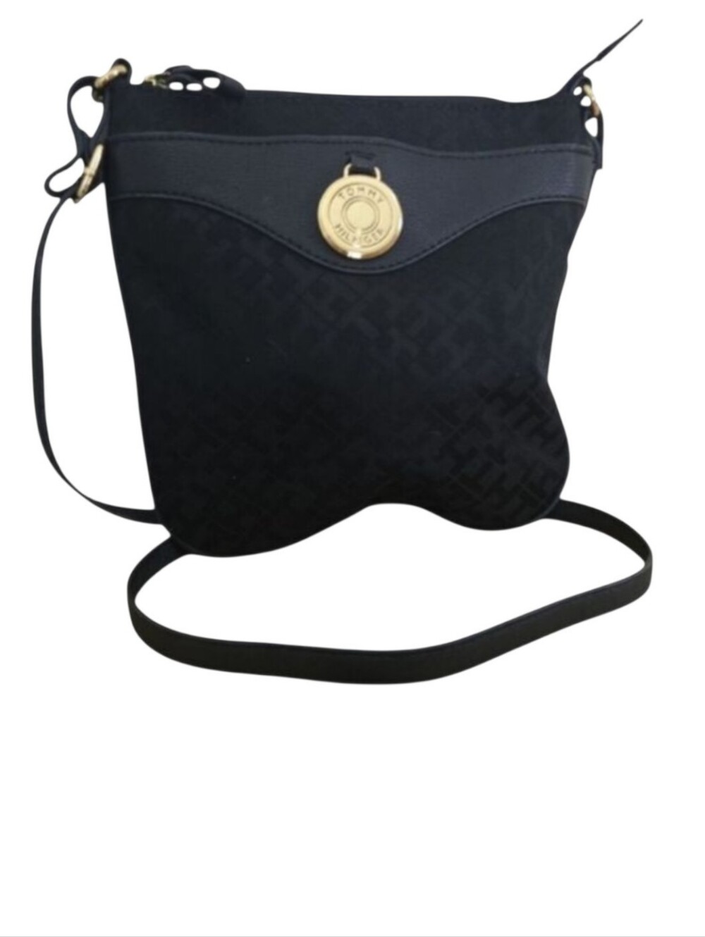 Tommy Hilfiger Black Faux Leather Canvas Crossbody Bag